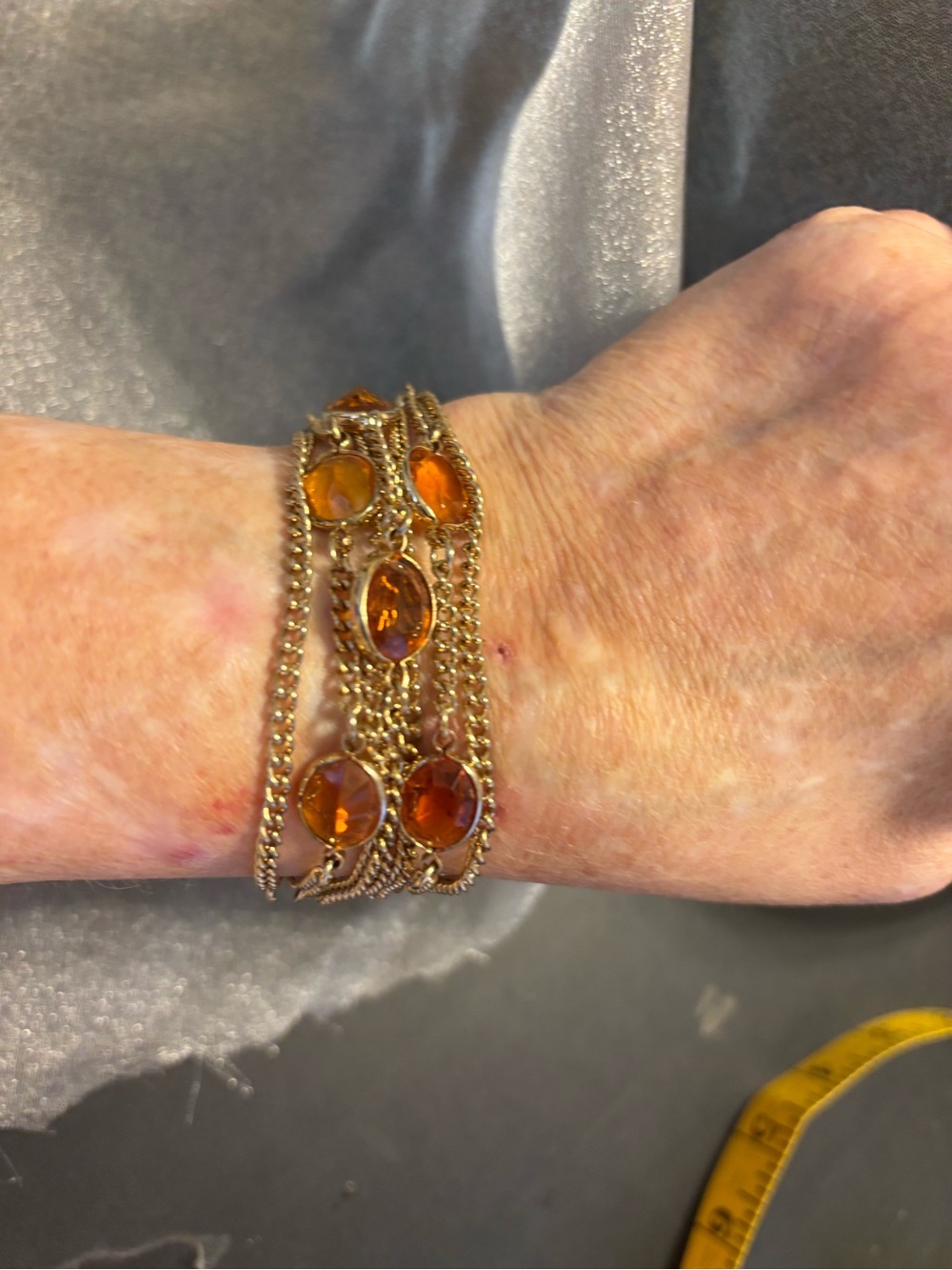 Vintage Coro Gold Tone Chain Bracelet with Amber Stones